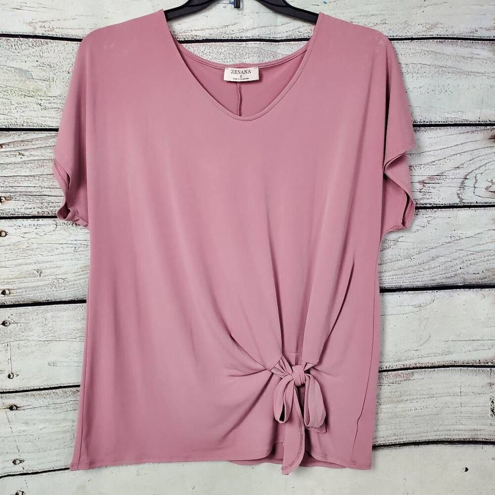 ZENANA Small Pink SS Knot Blouse